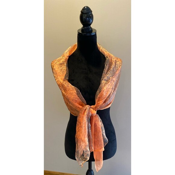 Scarf Sheer Cheetah Leopard Jaguar Animal Print over Orange Background 72x12.5 - Picture 1 of 7
